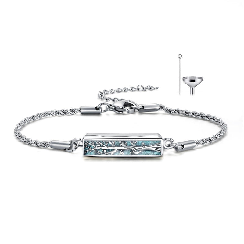 Sterling Silver Turquoise Hawthorn Flower Daisy Tree of Life Urn Bracelet for Ashes
