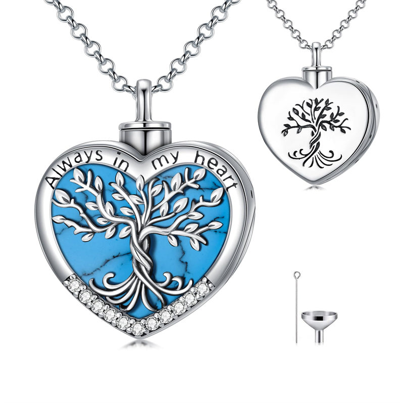 Sterling Silver Tree of Life Urn Necklaces Abalone Opal Shell Cremation Jewelry for Ashes
