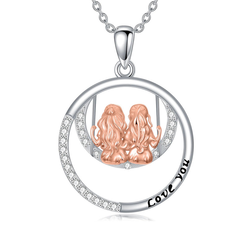 Sterling Silver Sister Pendant Necklace Engraved with Love You