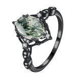 Sterling Silver Personalized Engraved Black Moss Agate Bridal Wedding Promise Engagement Ring for Women