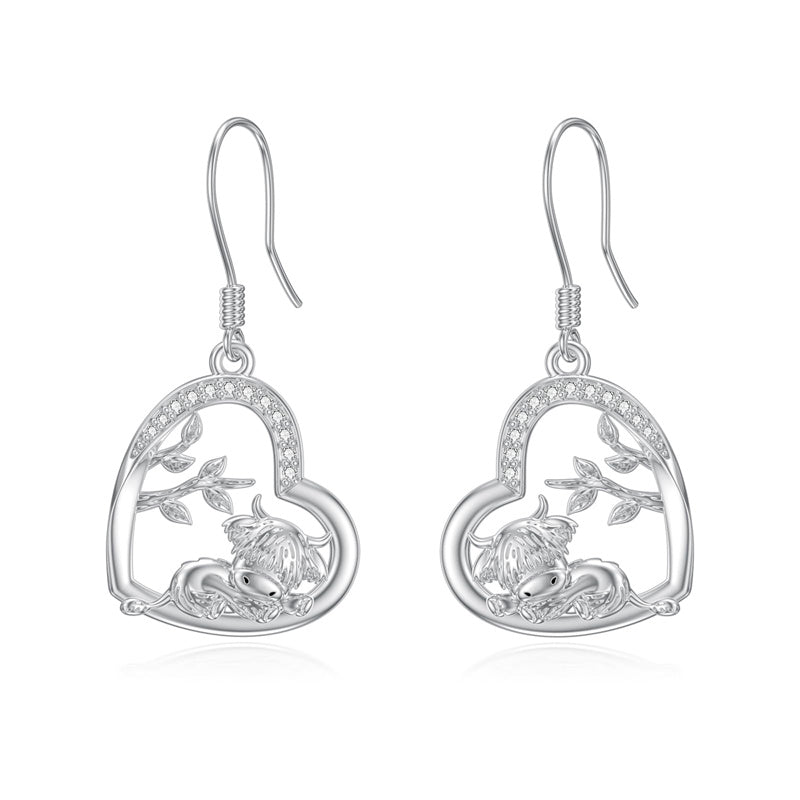 Sterling Silver Highland Cow Dangle Earrings