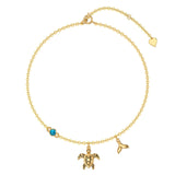 14K Gold Turtle Turquoise Single Layer Anklet