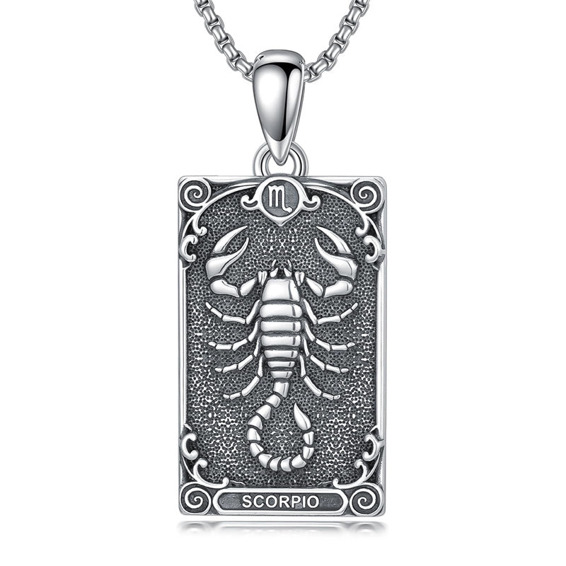 Sterling Silver Tarot Card 12 Zodiac Sign Pendant Necklace