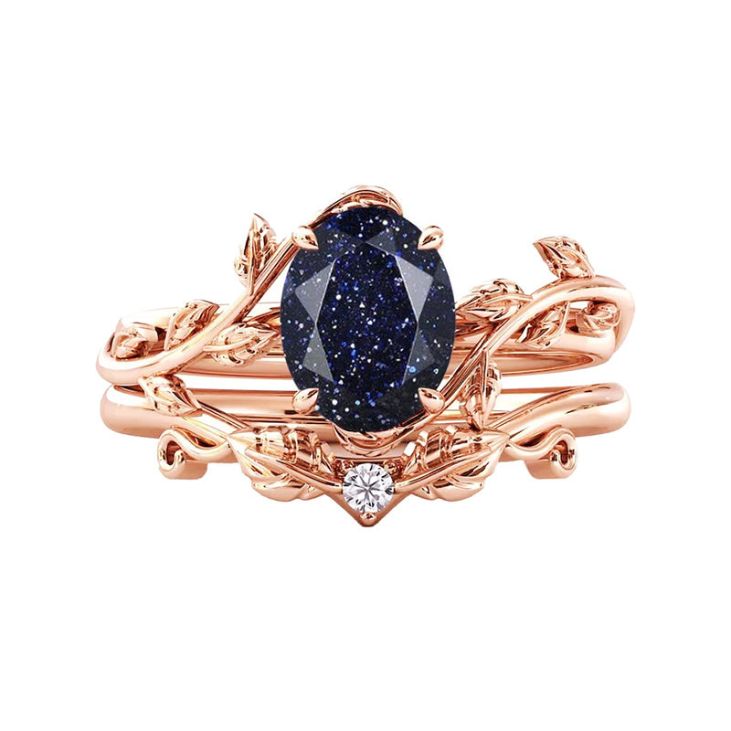 Sterling Silver 10K 14K Gold Leaf Oval Cut Vine Gemstone Set Engagement Wedding Ring