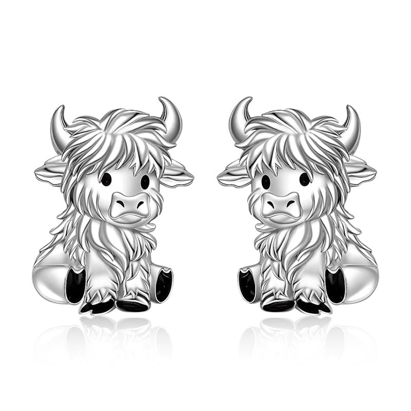 Sterling Silver Highland Cow Studs Earrings