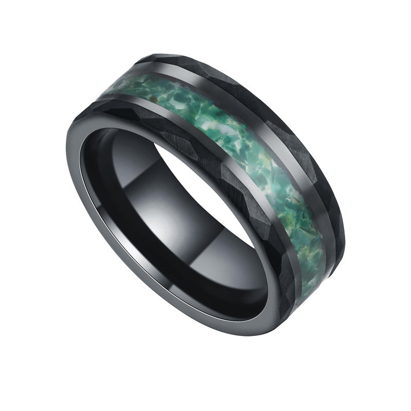 Sterling Silver Moss Agate Personalized Engraved Men's Wedding Ring