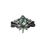 Sterling Silver 10K 14K 18K Gold  Personalized  Engraved Pear Kite Round Cut Moss Agate Engagement Ring Set