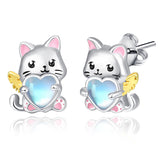 Sterling Silver Moonstone Axolotl Dog Cat Stud Earrings