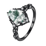 Sterling Silver Personalized Engraved Black Moss Agate Bridal Wedding Promise Engagement Ring for Women