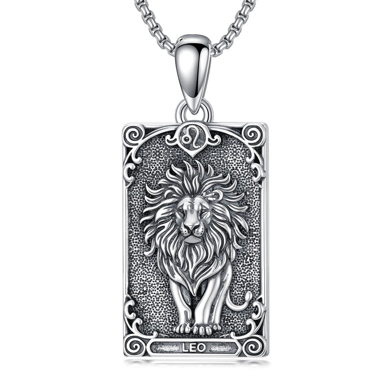 Sterling Silver Tarot Card 12 Zodiac Sign Pendant Necklace