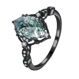 Sterling Silver Personalized Engraved Black Moss Agate Bridal Wedding Promise Engagement Ring for Women