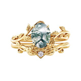 Sterling Silver 10K 14K Gold Leaf Oval Cut Vine Gemstone Set Engagement Wedding Ring