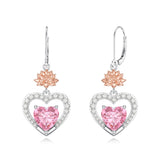 Sterling Silver Heart Cubic Zirconia Sunflower Rose Daisy Lily Lotus Hibiscus Dangle Earrings