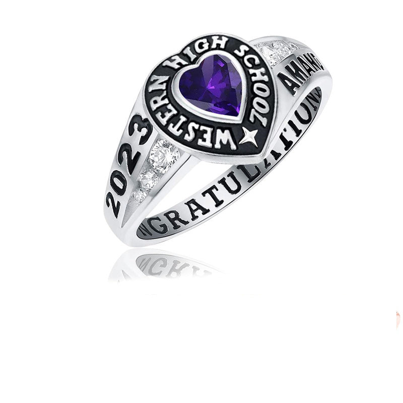 Sterling Silver Personalized Birthstone & Engraved Class Ring Graduation Ring for Women