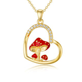 14K Gold 5A Cubic Zirconia Mushroom Pendant Necklace