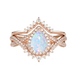 Sterling Silver 10K 14K 18K Gold  Pear Shaped Gemstone Engagement Rings Set