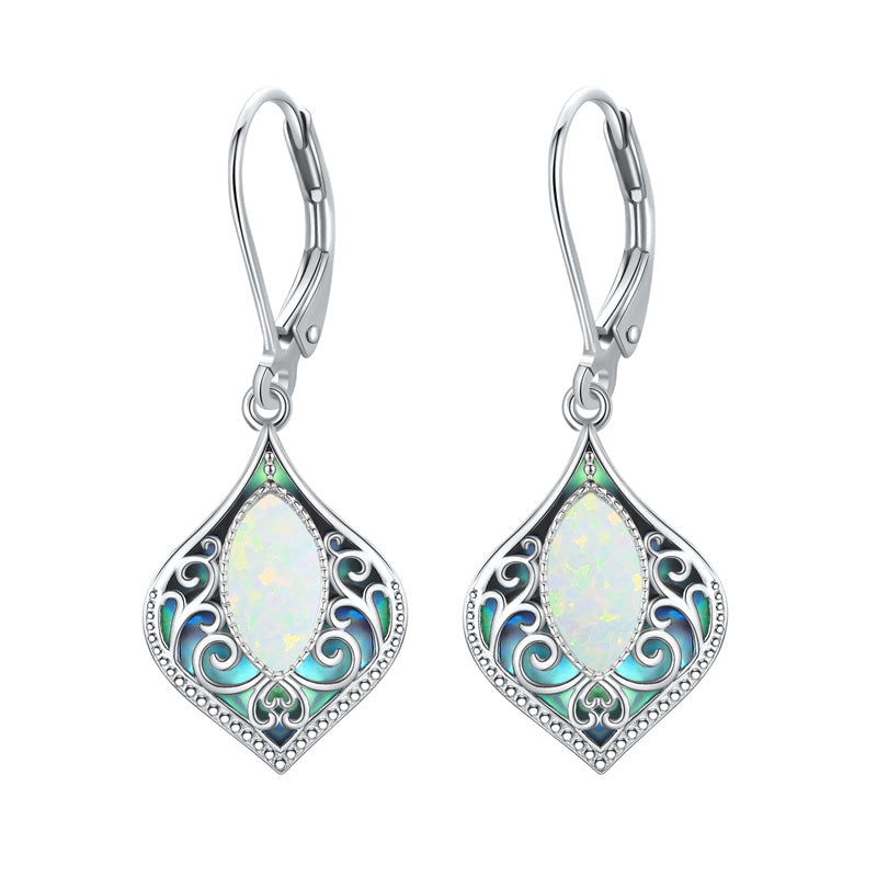 Sterling Silver Teardrop Amethyst Moss Agate White Opal Moonstone Leverback Earrings
