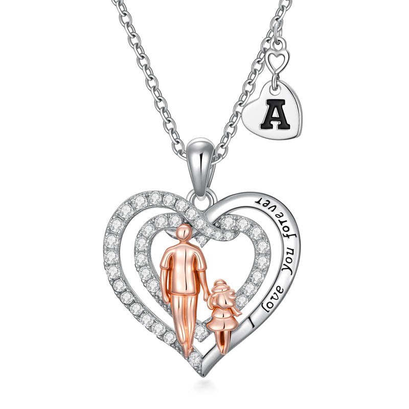 Sterling Silver Initial Father-Daughter Pendant Necklace Engraved with I Love You Forever