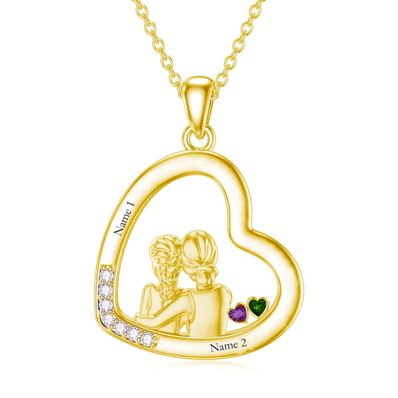 10K 14K 18K Solid Gold Personalized Birthstone &Engraved Mother Pendant Necklace