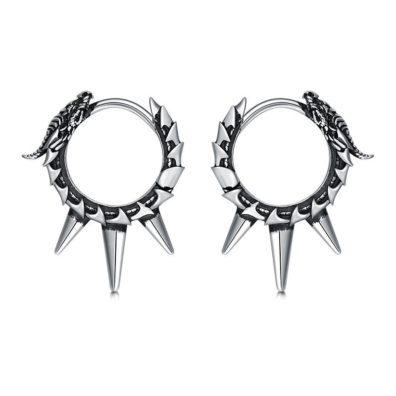 Sterling Silver Spike Dragon Stud Earrings Hoop Earrings