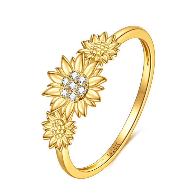 14k Gold Sunflower Nature Ring