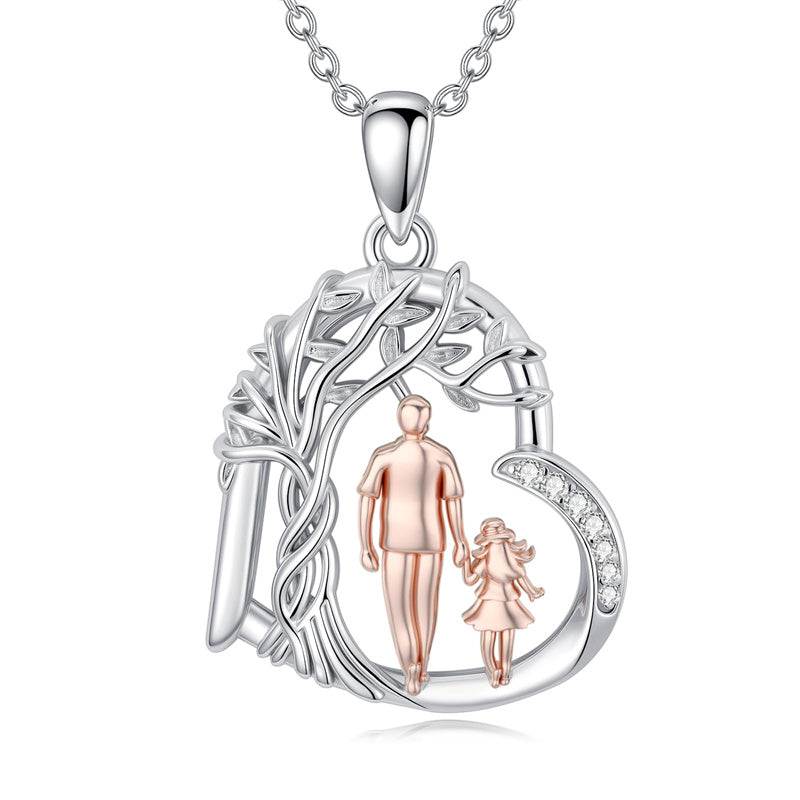 Sterling Silver Father Daughter Heart Pendant Necklace from Dad Gift for Daughter