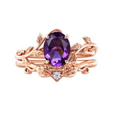 Sterling Silver 10K 14K Gold Leaf Oval Cut Vine Gemstone Set Engagement Wedding Ring