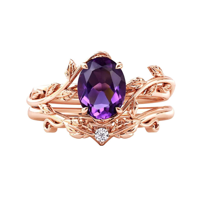 Sterling Silver 10K 14K Gold Leaf Oval Cut Vine Gemstone Set Engagement Wedding Ring