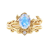 Sterling Silver 10K 14K Gold Leaf Oval Cut Vine Gemstone Set Engagement Wedding Ring