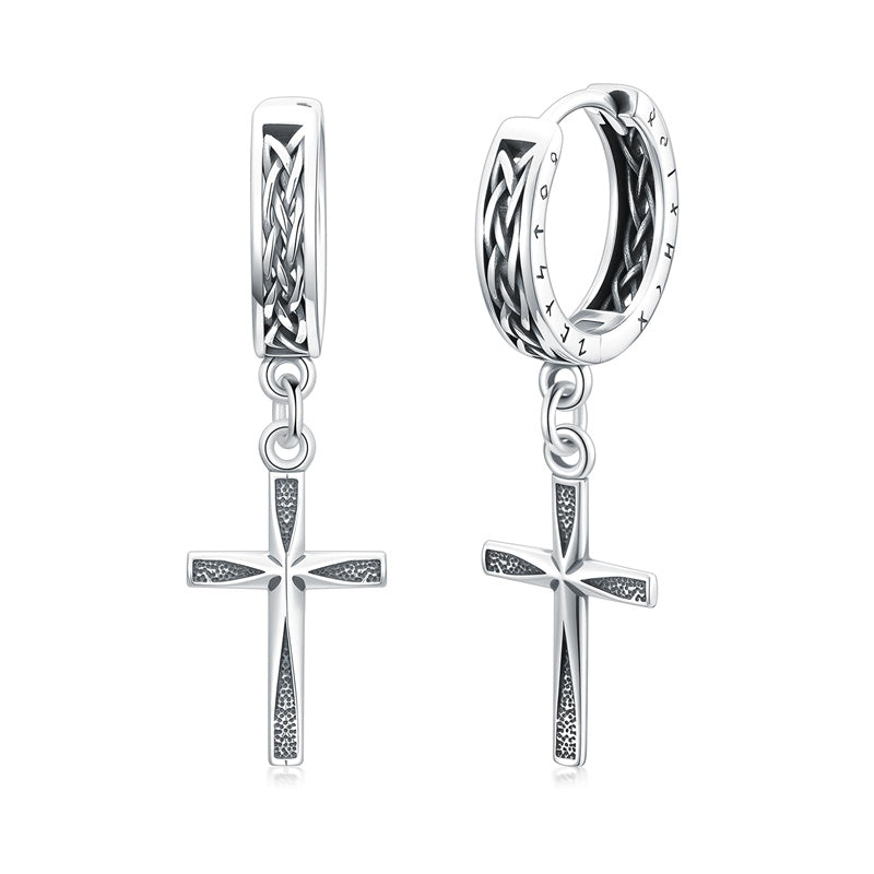 Sterling Silver Celtic Cross Hoop Dangle Earrings