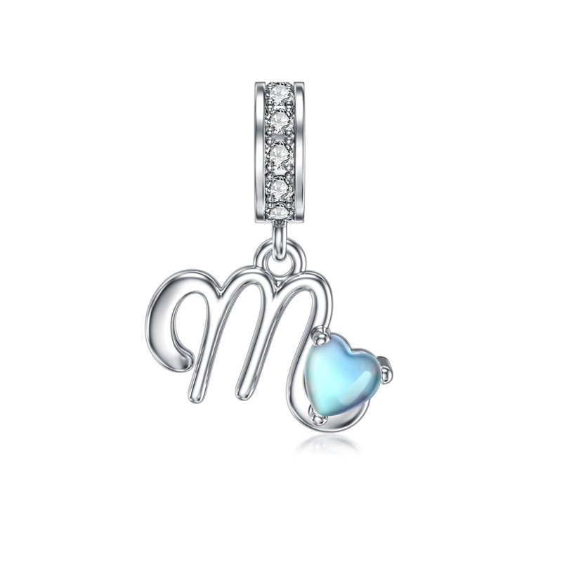 Sterling Silver Moonstone Initial Alphabet Charm Beads