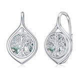 Sterling Silver Moss Agate Tree of Life Leverback Earrings