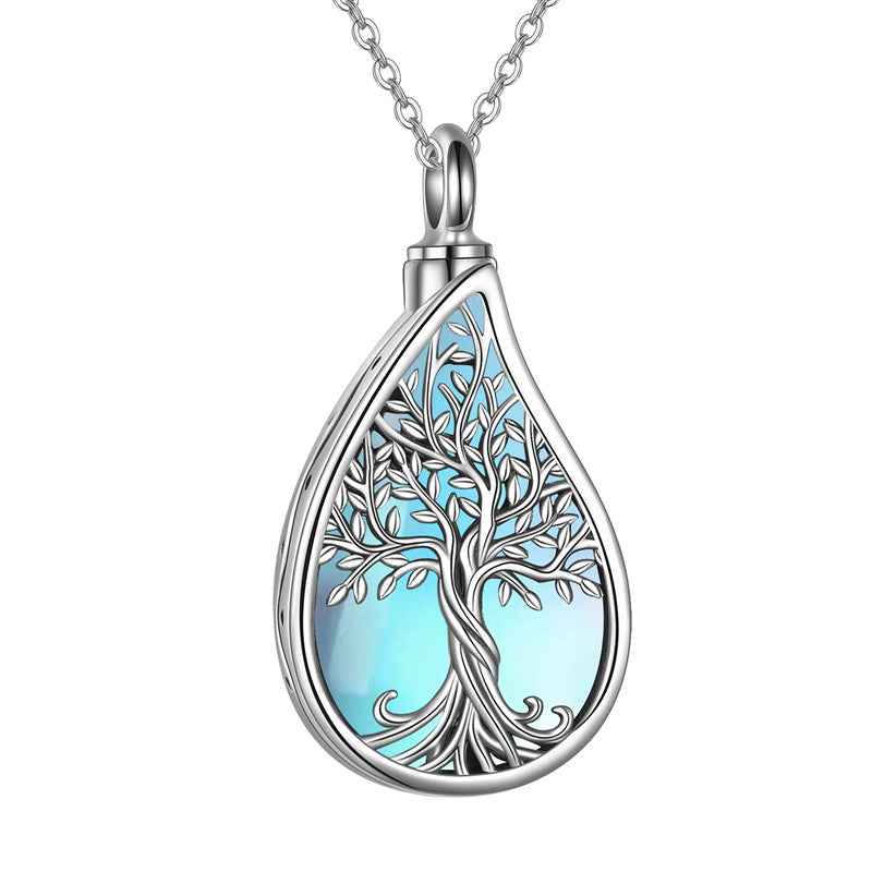 Sterling Silver Tree of Life Urn Necklaces Abalone Opal Shell Cremation Jewelry for Ashes