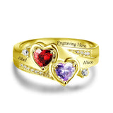 10K 14K 18K Gold Personalized Engraved 2 Birthstone Ring