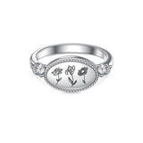 Sterling Silver Personalized Birth Flower Ring Wildflower Nature Ring