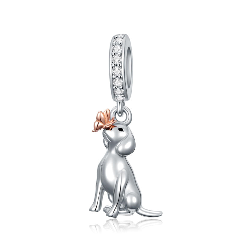 Sterling Silver Cubic Zirconia Yorkshire Boston Terrier Chihuahua Dachshund  Bead Charms