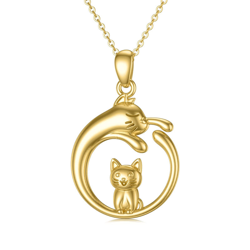 14K Yellow Gold Cat Pendant Necklace