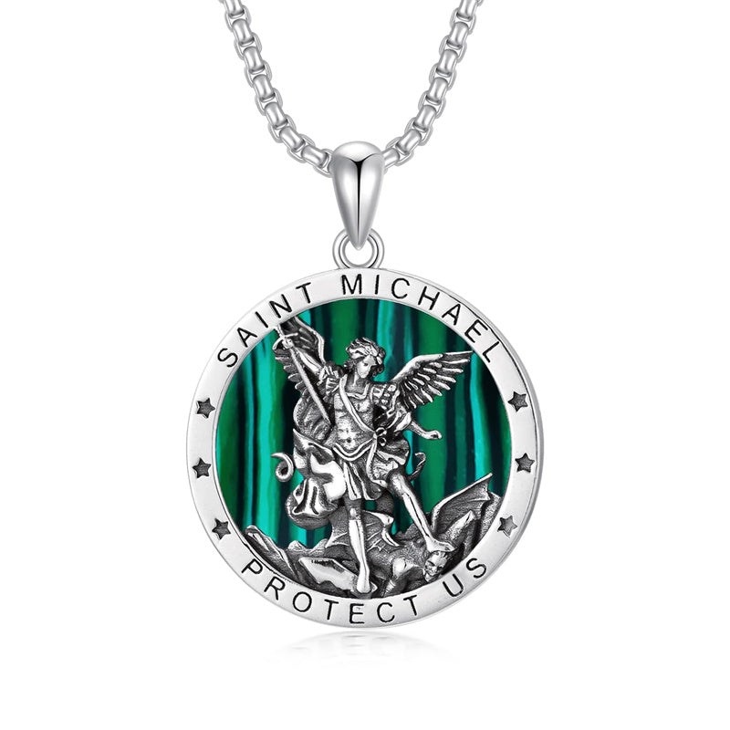 Sterling Silver St Michael St Christopher Pendant Necklace for Men
