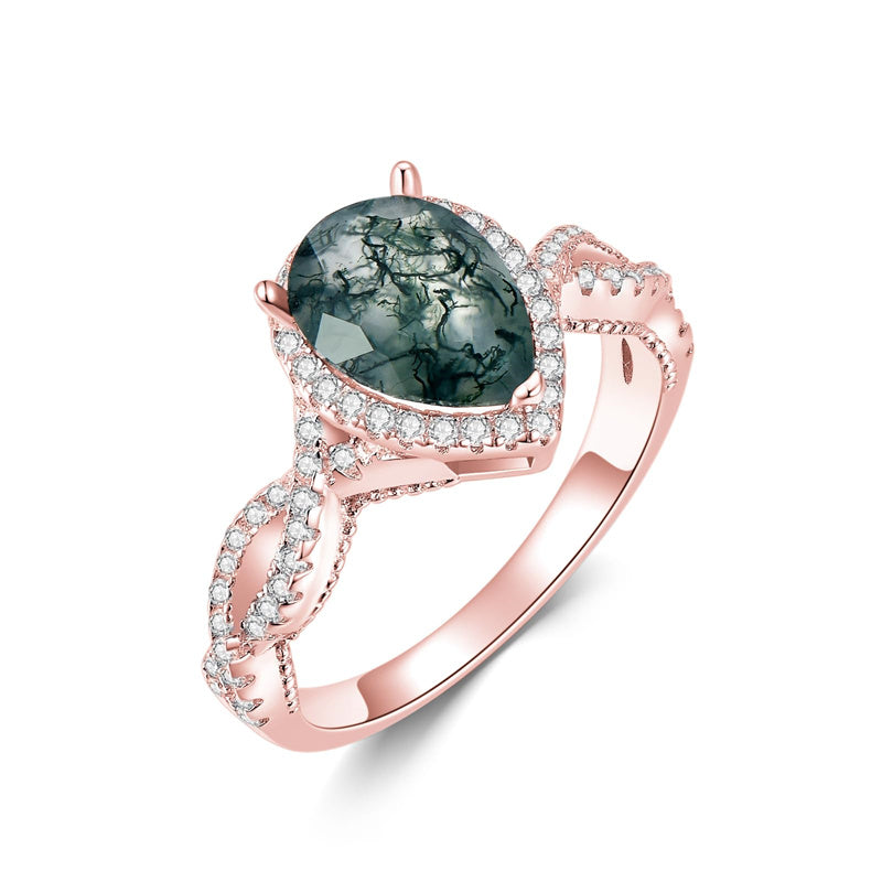 Sterling Silver Natural Moss Agate Engagement Ring