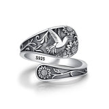 Sterling Silver Oxidized Dragonfly Butterfly Hummingbird Sea Turtle Anchor Cross Tree of Life Sunflower Spoon Ring