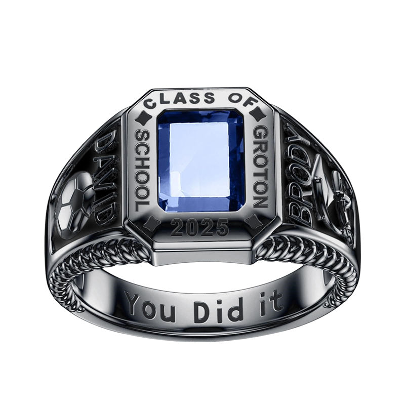 Sterling Silver Personalized Pattern High School College Class Ring Gift for Men