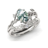 Sterling Silver Natural Moss Agate Blue Sandstone Opal Set Ring