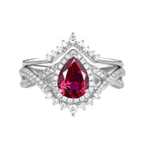 Sterling Silver 10K 14K 18K Gold  Pear Shaped Gemstone Engagement Rings Set