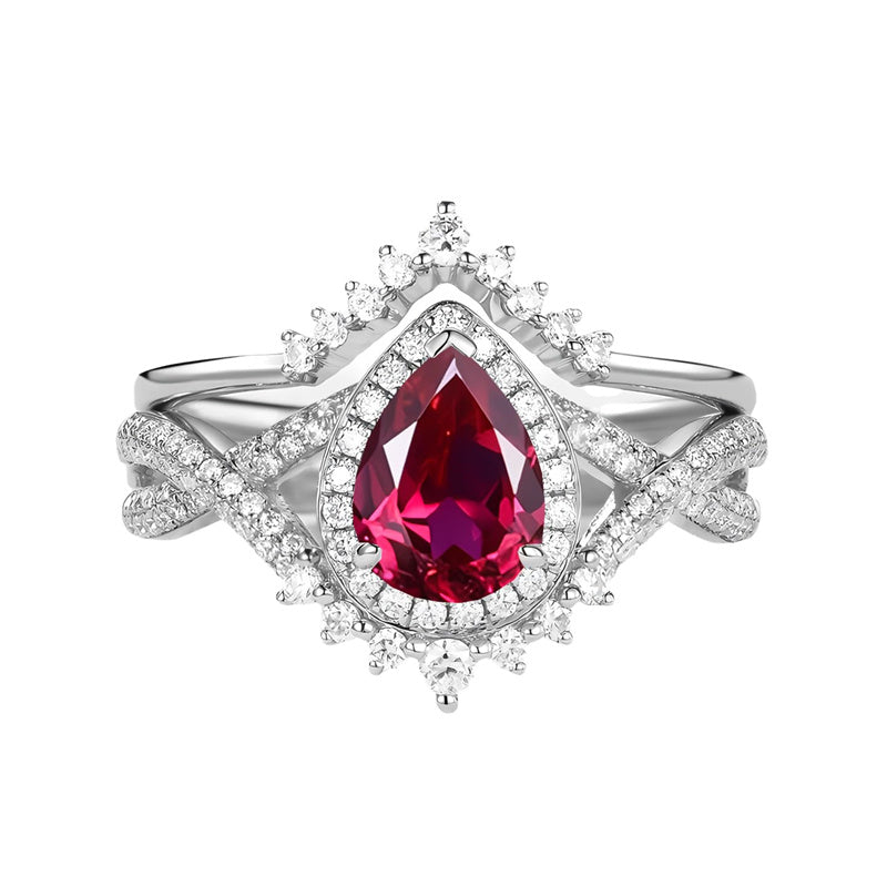 Sterling Silver 10K 14K 18K Gold  Pear Shaped Gemstone Engagement Rings Set