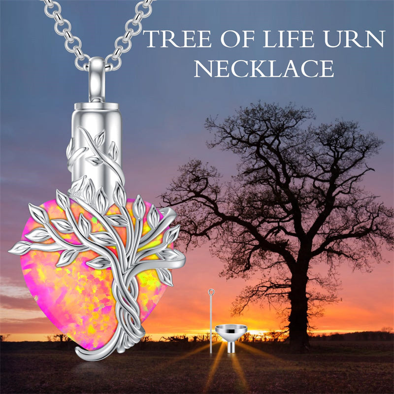 Sterling Silver Crystal Heart Tree of Life Urn Necklace for Ashes