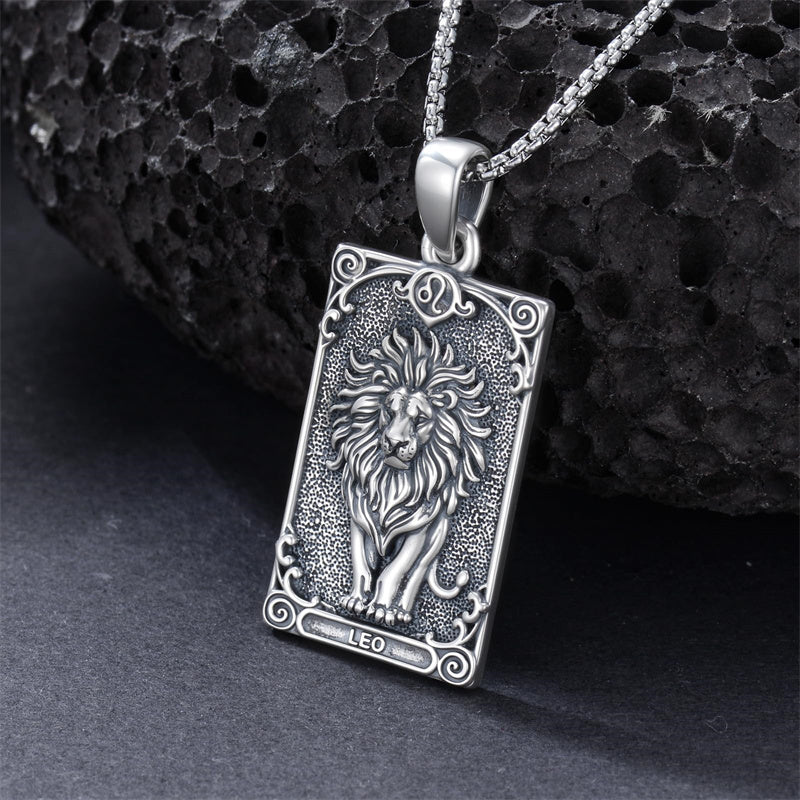 Sterling Silver Tarot Card 12 Zodiac Sign Pendant Necklace