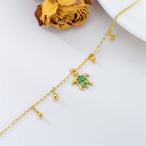 14K Gold Sea Turtle Anklet for Women  Layered Ankle Bracelet Real Gold Beach Foot Jewelry for Her