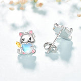 Sterling Silver Moonstone Axolotl Dog Cat Stud Earrings