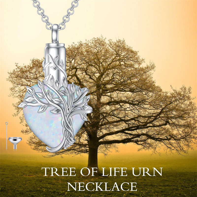 Sterling Silver Crystal Heart Tree of Life Urn Necklace for Ashes