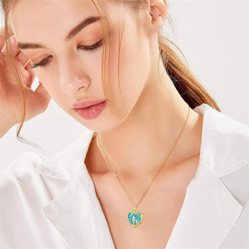 10K Gold Personalized Photo Father Daughter Pendant Necklace